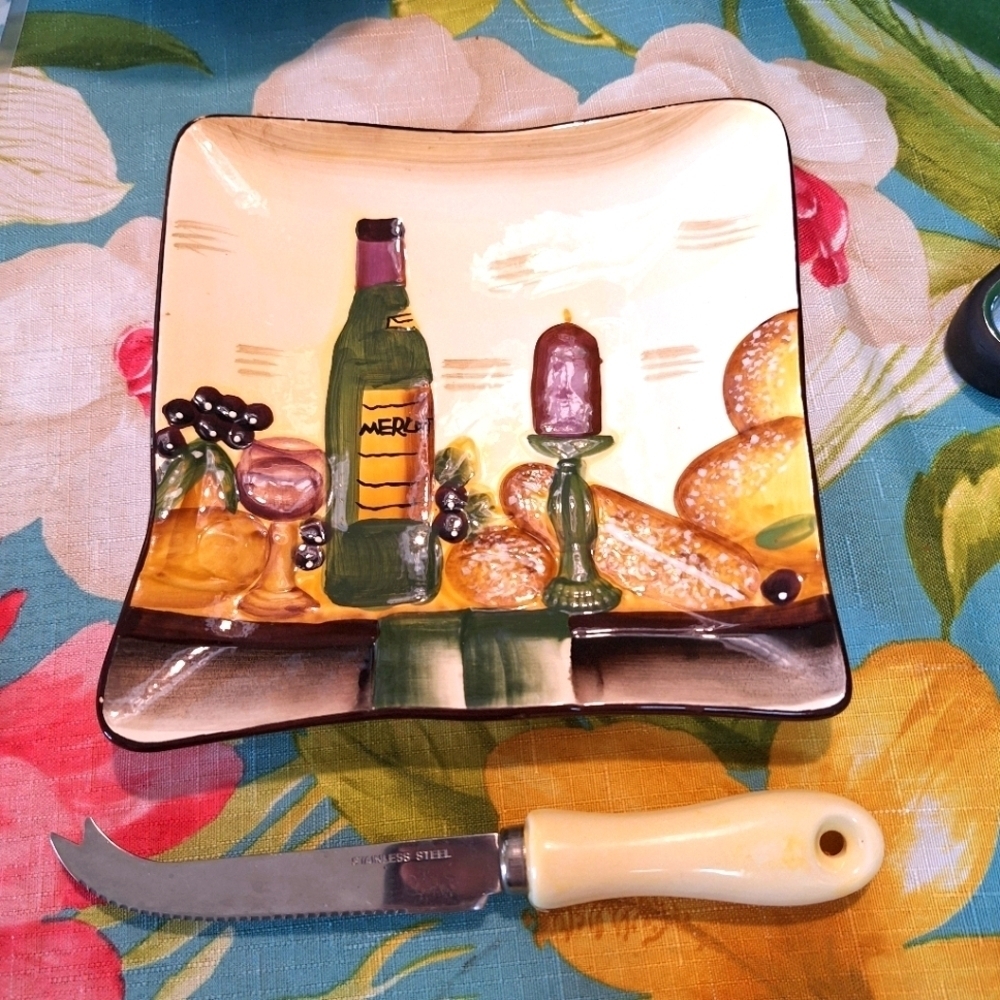 Wine Cheese Dish & Cheese Knife